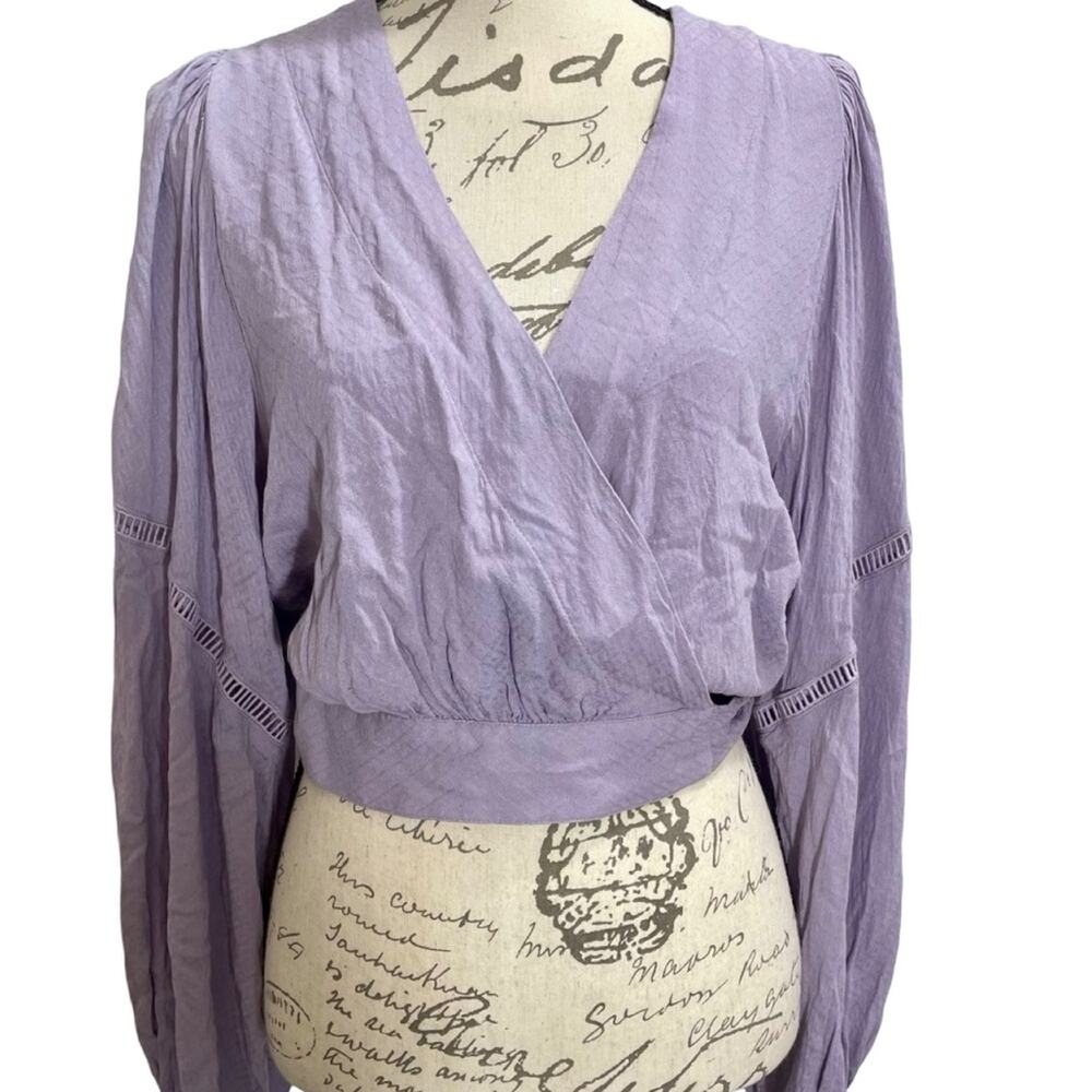 Free People Dream Girl Blouse Surplice Wrap Top Rayon Light Purple Size XS Boho